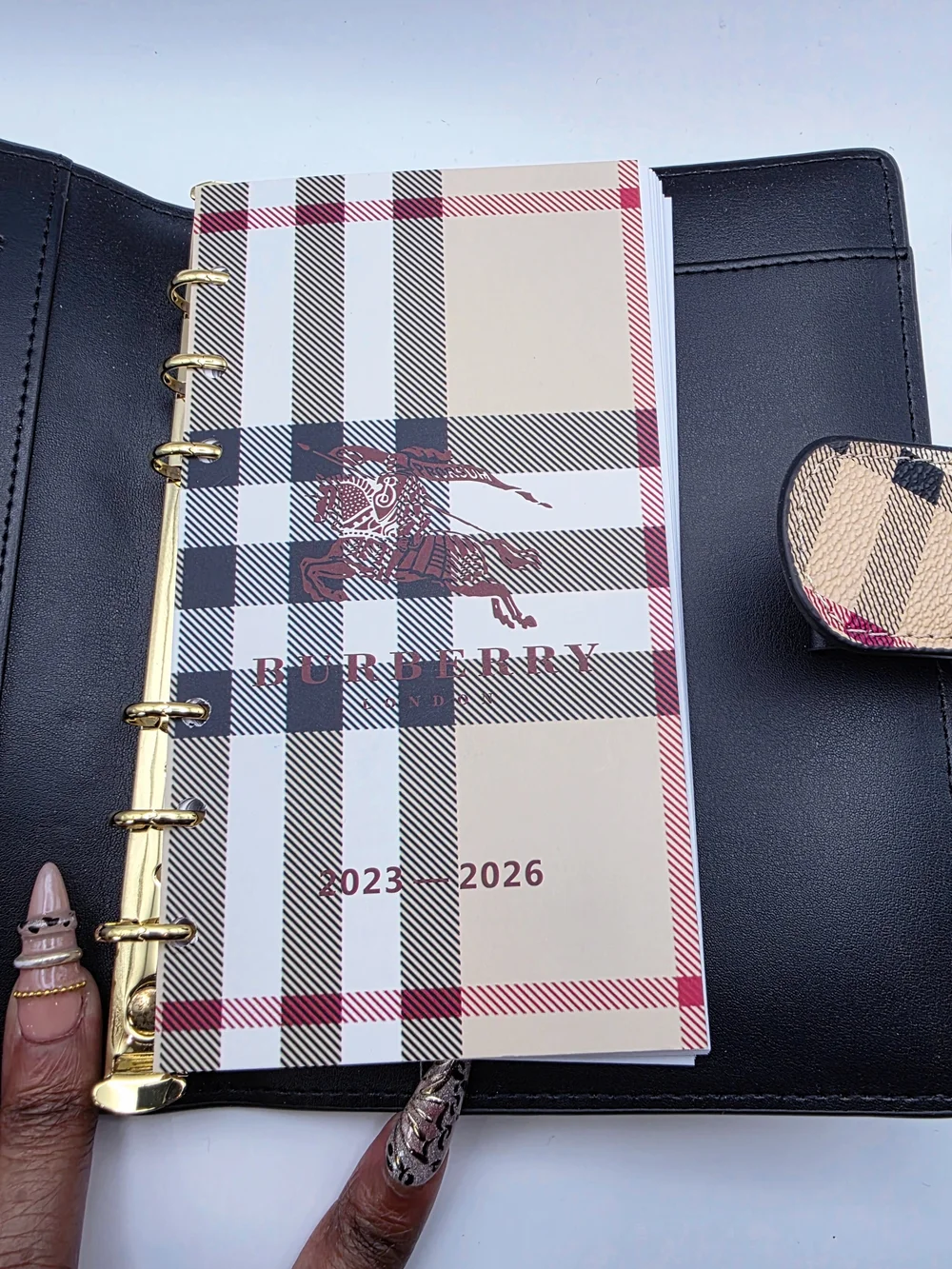 Fashion Check Leather Notebook Cover - Beige Red Black